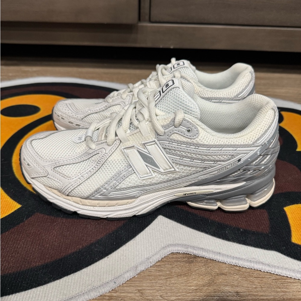 New Balance White and Silver Athletic Shoes